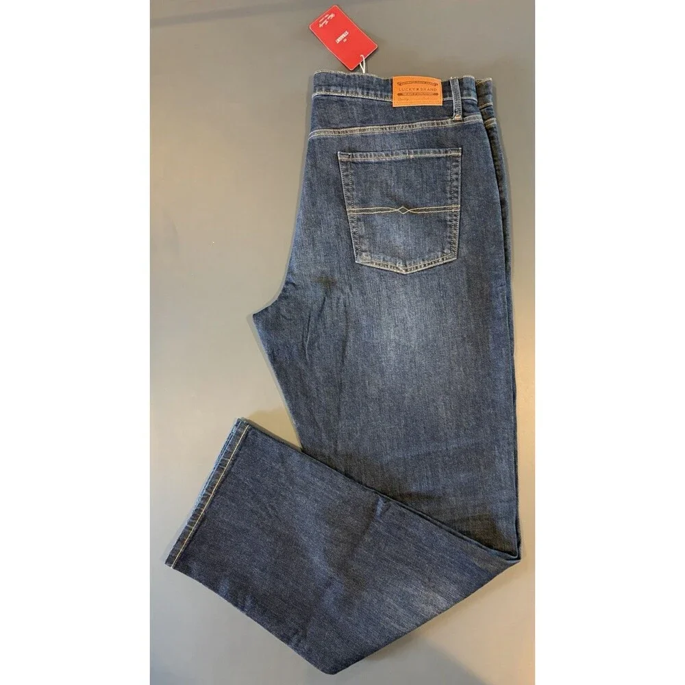 Lucky Brand Mens Straight Fit Dark Wash Blue Denim Jeans 5-Pocket Logo